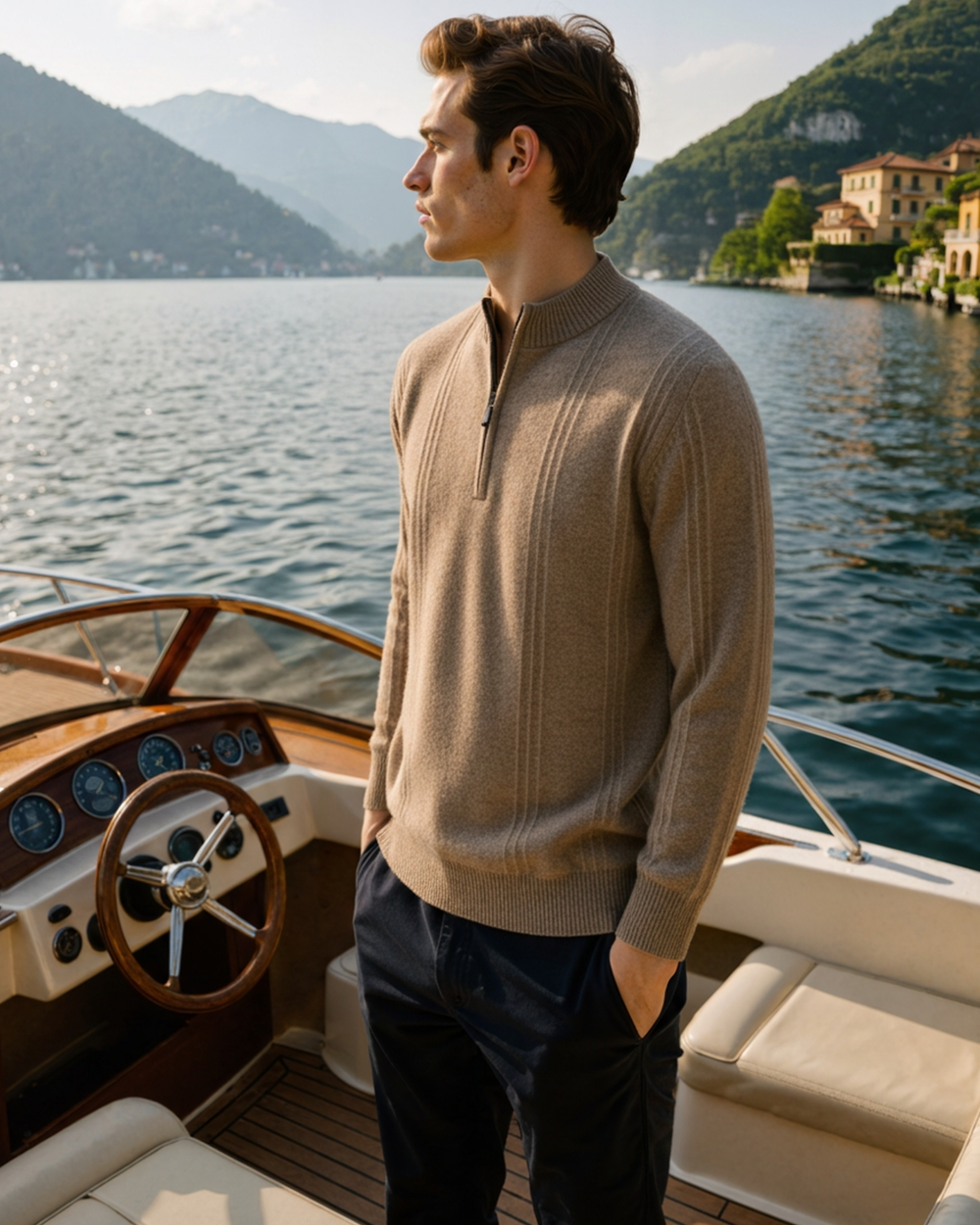 100% Cashmere Woven Half Zip